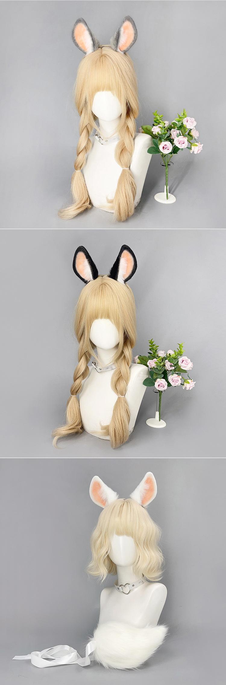 Plush Bunny Ears Hairbands Fluffy Rabbit Tail Cute Furry Fursuit Women Party Cosplay Props Costume Accessories