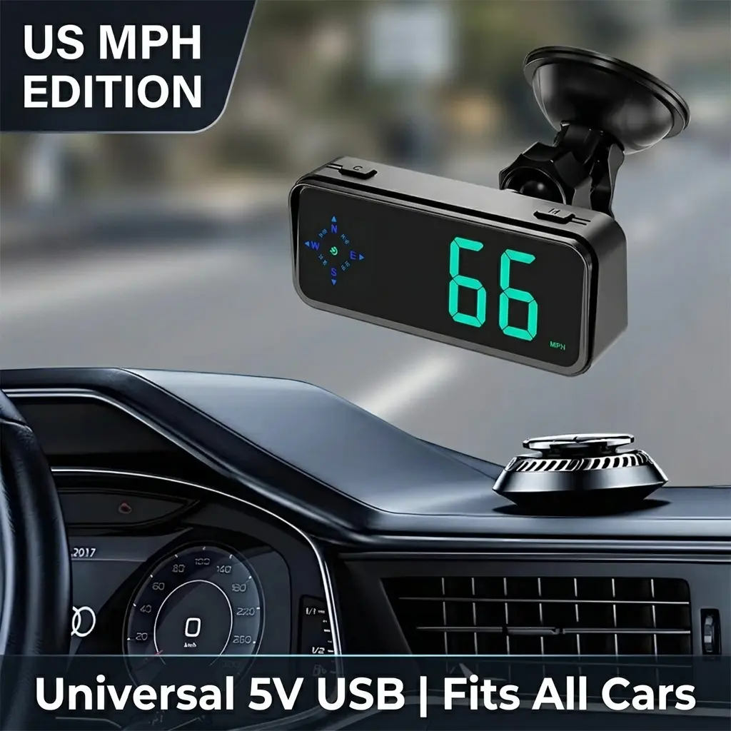 Universal Car HUD Head Up Display Digital GPS Speedometer with Compass, 7 Color RGB Screen, MPH KMH Switchable Plug & Play Speed Display for All Vehicles, Automotive Dashboard Accessories Gifts for Drivers