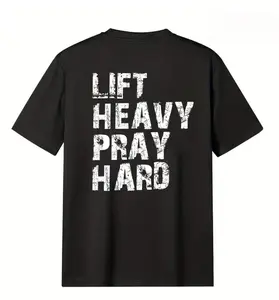 Men'S Stylish Casual Pure Cotton Clothing Lift Heavy Pray Hard Motivational Gym T-Shirt | Christian Fitness Workout Tee For Man (Oversized) Casual Outfits Man