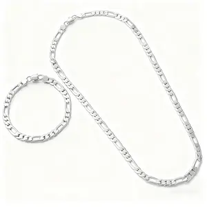 Noble 925 Silver Color 4MM Chain for Men Women Bracelet Necklace Jewelry Set Lady Christma Gifts Charms Wedding Bracelet Kit Bangle Jewelry