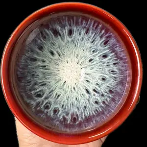 Handcrafted Porcelain JianZhan Teacup - Engraved Red Comet Universe Tea Lid, Collectible Chinese Cultural Item
