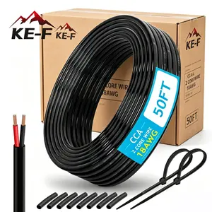 KE-F 50FT 18 Gauge 18 AWG 2 Conductor Stranded PVC Copper Clad Aluminum Electrical Wire Cord 12V Low Voltage Flexible Cable for Automotive Wiring Lamp Cord Marine Cable