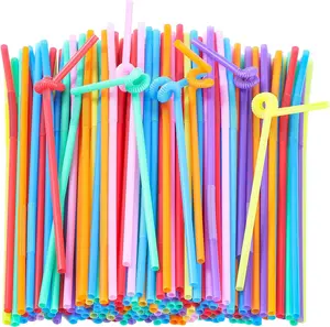 [100 Pack] 10.24" High Extra Long Flexible Plastic Straws, Disposable Drinking Straws, Colorful Bendy Straws - Assorted Colors