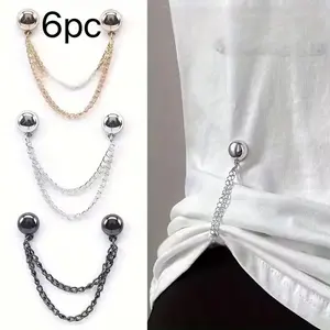 Women's Magnetic Shirt Clips Set of 6, Adjustable Chain Design, Pants Hem Fasteners, Ball Decorations, Alloy Material, No Sewing Needed, Durable Metal Pins