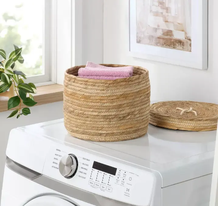 Round Storage Basket with Lid – Perfect for Fruit, Kitchen Counter Organization and Home Decor