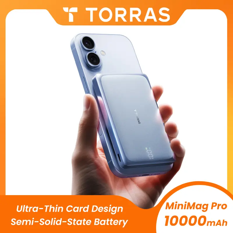 TORRAS MiniMag Pro 10000mAh Ultra-Thin Card Design Semi-Solid-State Power Bank, USB Type-C, Wireless Charge for iPhone 18 Series Enhanced Portability & Efficiency