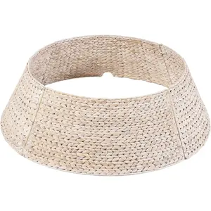 Best Choice Products 42in Christmas Tree Collar, Woven Hyacinth 4-Piece Holiday Rattan Tree Skirt Accessory for Home w/Cord Cut-Out - Transparent White