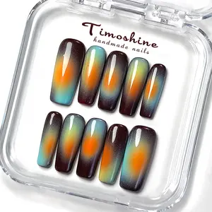 Timoshine Gradient Szn Handmade Press On Nails Glossy Design for Quick Stylish Manicure Easy Application Elegant Style Eco-Friendly Reusable Up to 4 Weeks Wear