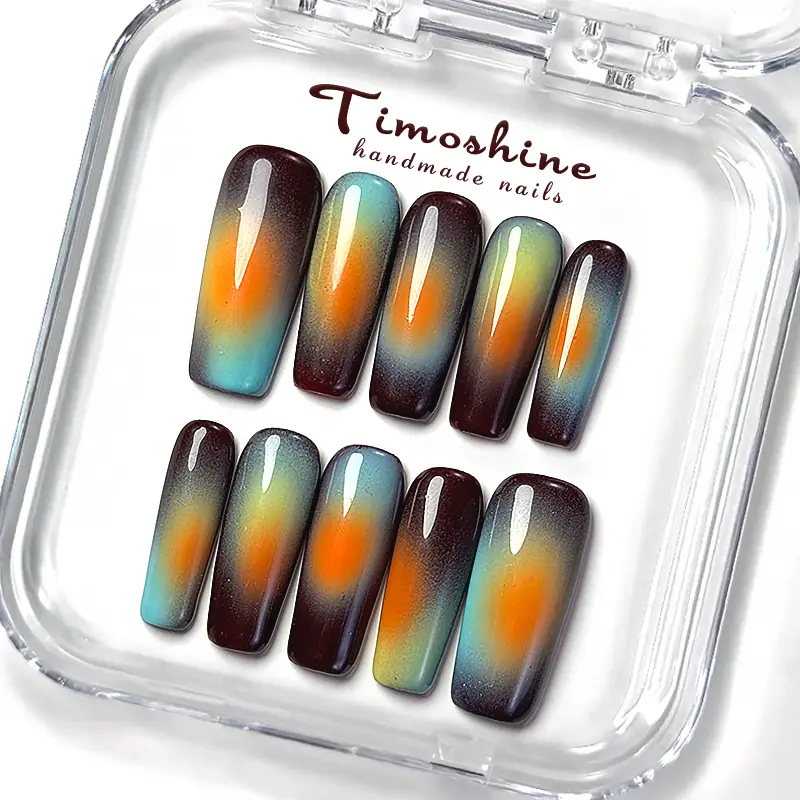 Timoshine Gradient Szn Handmade Press On Nails Glossy Design for Quick Stylish Manicure Easy Application Elegant Style Eco-Friendly Reusable Up to 4 Weeks Wear
