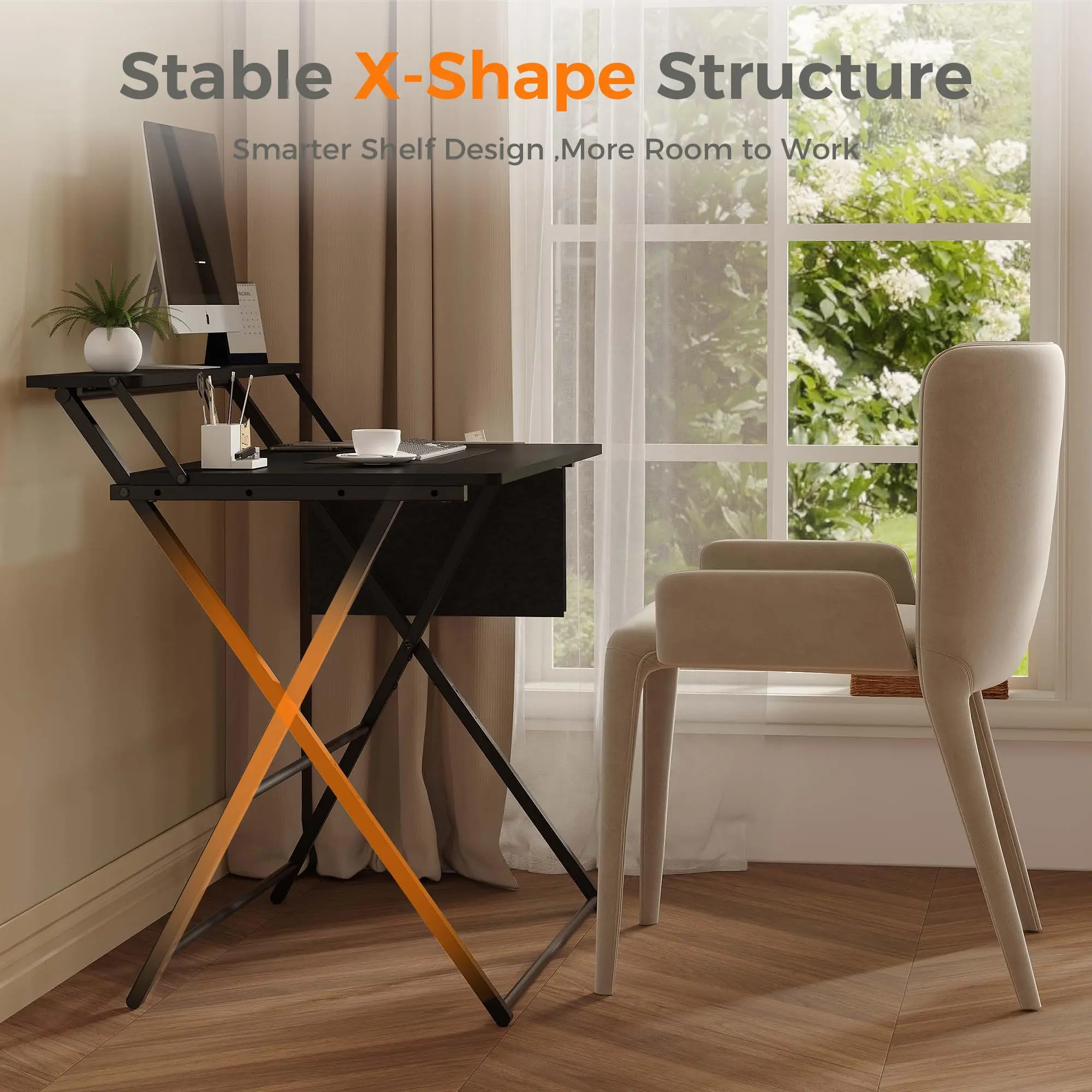 Garvee No-Assembly Folding Computer Desk with Shelf, 31.5 in Compact Portable Writing Desk for Small Spaces, Sturdy Collapsible Laptop Table for Home Office, Bedroom, Dorm or Apartment - Black
