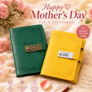 CAGIE Mothers Day Gift Diary With Lock Leather Journal A5 Lined Notebook for Women Mom Gift Journaling Planner Elegant Garden Ocean Series