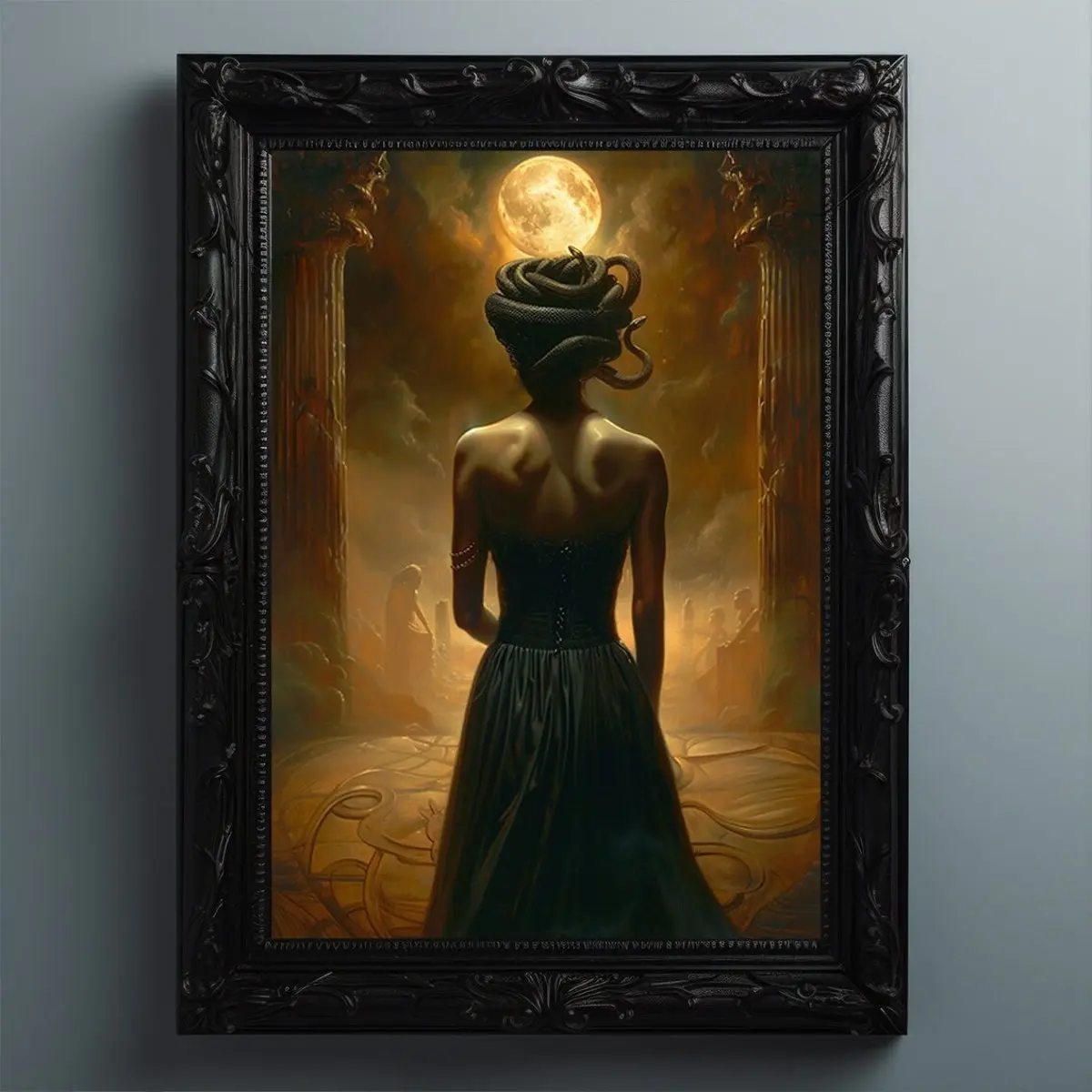 Medusa Full Moon Temple Greek Mythos Print, Classical Mythology Art Poster Print, Dark Academia Painting, Gothic Occult Poster Unframed