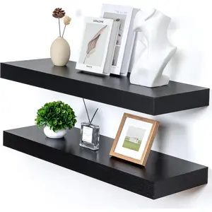 Deep Floating Shelves| 36 Inch Black Floating Shelves Set of 2| 12 Inch Deep Wood Shelves for Wall| 36" W x 12" D Black Shelves for Living Room Laundry Room