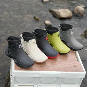 (New)Unisex Waterproof Rain Boots |   Slip-On PVC Ankle Shoes with Fabric Lining |   Multi-Color Options |   Durable Non-Slip Sole for Outdoor & Kitchen Use |   All-Season Comfort and Protection, Kitchen Footwear |   Casual Waterproof Design |   Rubber Ou