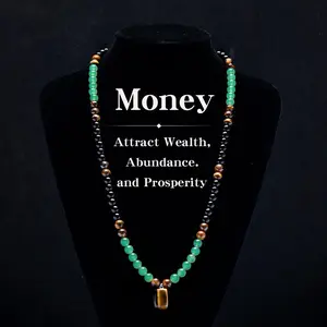 Glamour Lee Money Attraction Necklace With GreenAventurine & Tiger Eye  Pendant Healing Crystal Stone ,Anniversary, Vacation &Theme Parties Jewelry Charms Abundance Crystal bracelet,Long Chain,Sweater chain,Ideal Gift Jewelry for Men and Women