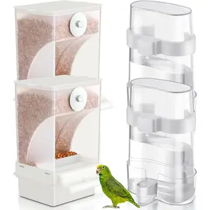4 Pcs No Mess Bird Feeders Automatic Parrot Water Dispenser Clear Quail Feeder and Watered Cage Accessories for Small and Medium Parrot Cockatiel Canary(Assorted,Clear)