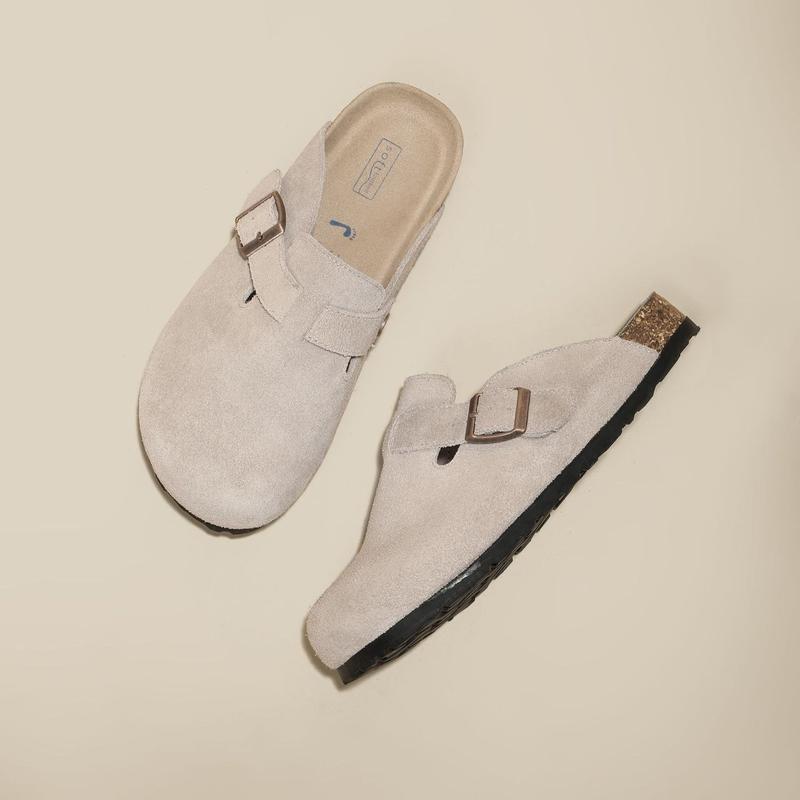 Unisex Round Toe Cork Footbed Clogs,Clogs for Women  Mens Suede Soft Leather Clogs  Potato Shoes Slide Outdoor Gym Shoes with Arch Support Flat Buckle Clogs Retro Fashion Walking Shoes Slippers