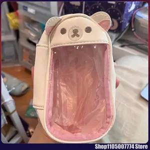 Kawaii Rilakkuma Bear Sister Pendant Storage Bag Children Transparency Pu Coin Purse Key Bag Card Id Holder Small Wallet Gift