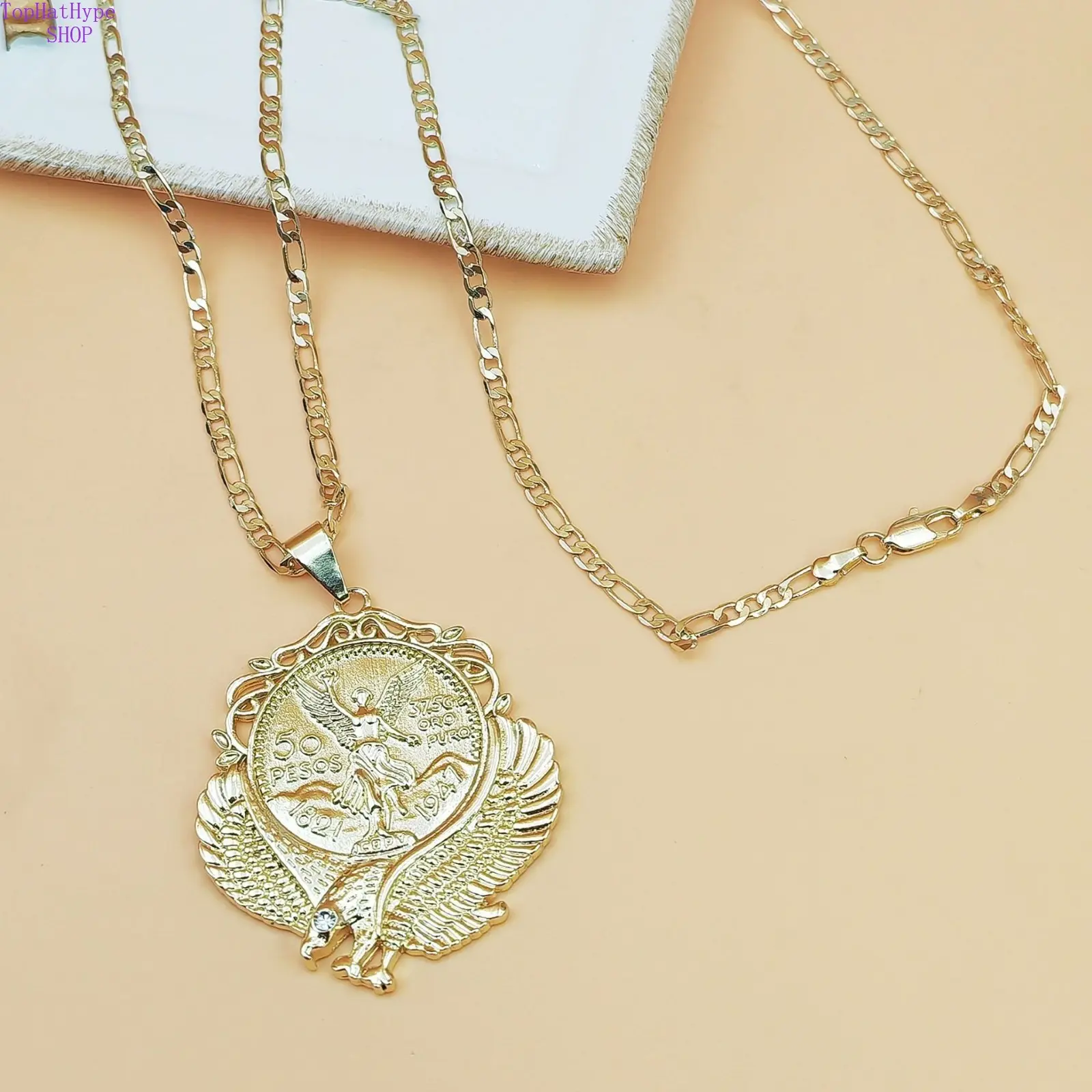 18K Gold Plated Liberty Eagle Coin Pendant Necklace, Vintage Commemorative Sweater Chain, Euro American Versatile Women Jewelry, Hypoallergenic Boho Neck Accessory for Daily Party Wear