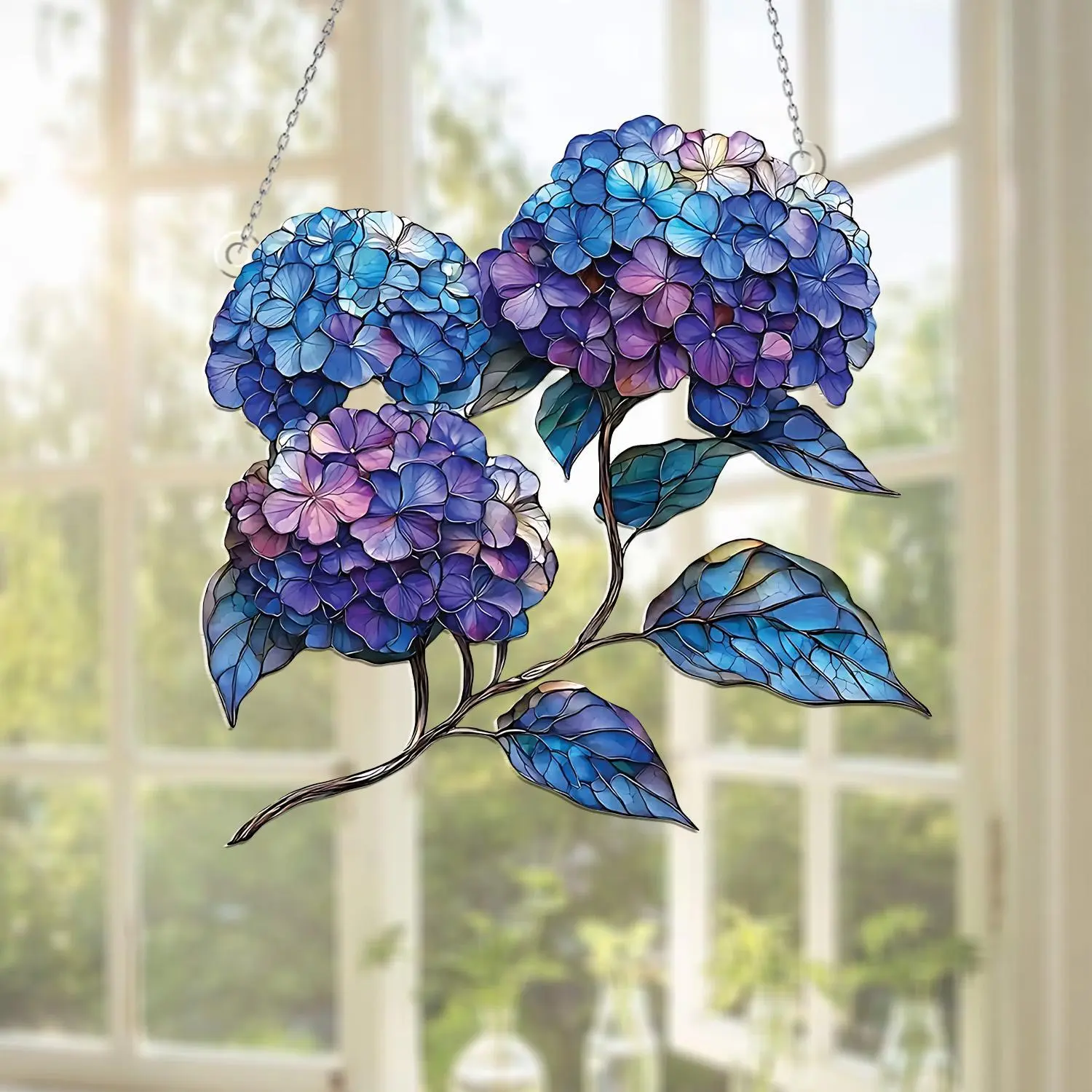 Hydrangeas Bouquet Acrylic Window Hanging, hydrangea flowers lovers gift, Housewarming gift, Garden Decor, Gift For Her, Flowers Gift