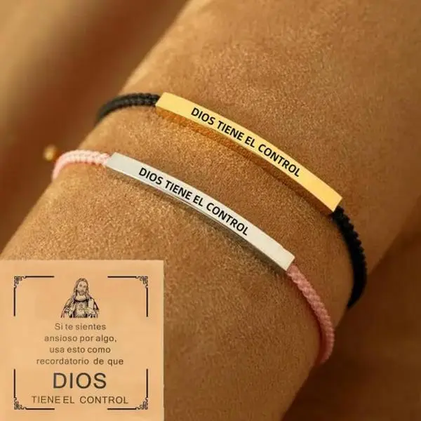 Inspire Bracelet "GOD IS IN CONTROL"/"DIOS TIENE EL CONTROL" - Premium Artistic Engraving, Stainless Steel & 18k Gold Plated, Adjustable Up to 10in, Meaningful & Visually Appealing Jewelry, English and Spanishfor Men & Women
