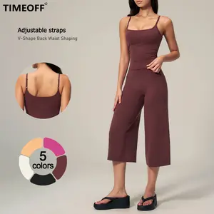 TIMEOFF Women's 2‑Piece Adjustable Strap Workout Set - V‑Shape Back Cami & High Waist Cropped Wide Leg Capris, Stretchy Breathable Fabric, 5 Colors | Waist Shaping, Tummy Control, Non‑Restrictive Fit | Ideal for Yoga, Casual Wear & Daily Loungewear