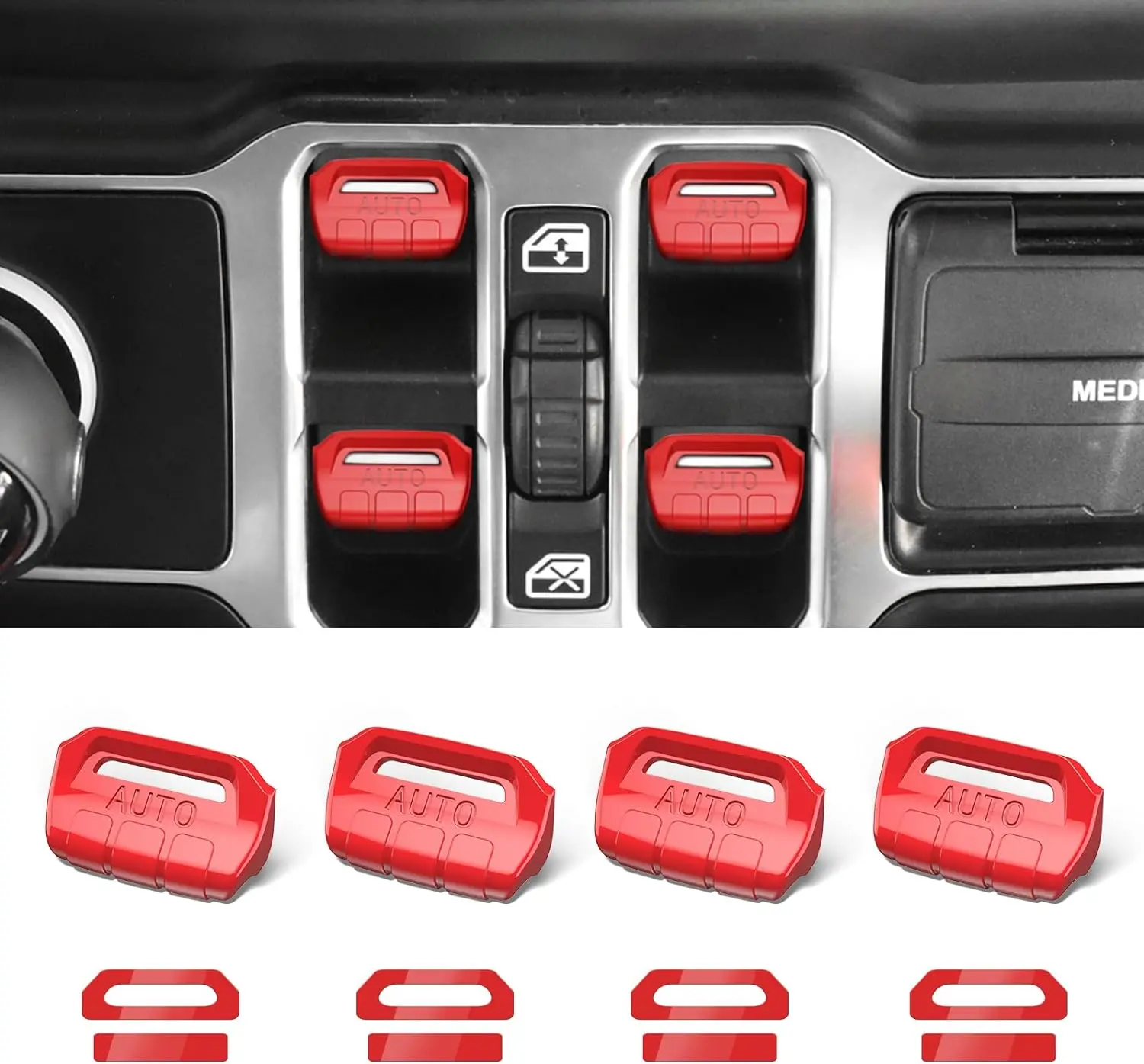 [SummerFinds]4PCS Upgraded Window Switch Button Cover Compatible with Jeep Wrangler JL JLU 2018-2025 and Gladiator JT 2020 2021 2022 2023 2024 2025 Wrangler 4xe Interior Accessories(Bright Red) Truck Vehicle