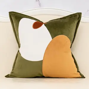 Green  Throw Pillow Cover with Cloth Texture Patchwork Cushion Case Modern 20x20 Inch Pillowcase for Sofa Couch Bedroom Living Room