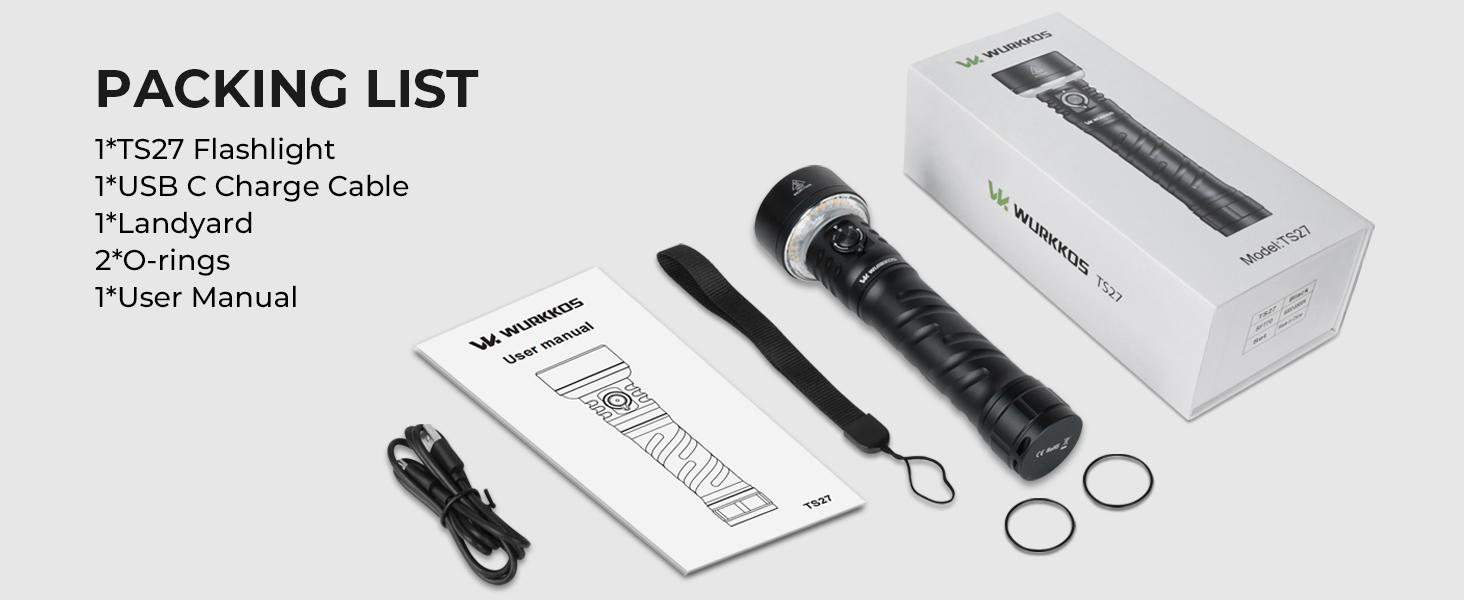 Wurkkos TS27 Multi-functional Outdoor Flashlight 3200 Lumens Dual Light Source RGB Ambient Light 15000mAh Battery Camping Long-Range