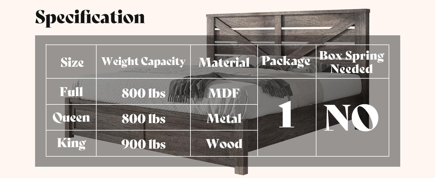 AMERLIFE  Farmhouse Bed Frame with 49.2" Barn Door Headboard, Platform Bed Frame with Wood Slats, Under Bed Storage Space, Noisy Free, Easy Assembly/Best Gift Ideas/Christmas Gifts