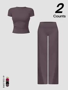 Women's Sporty High Waist Slim Fit Leggings Set, Stretchy Comfortable Workout for Women, Casual Daily Wear Apparel