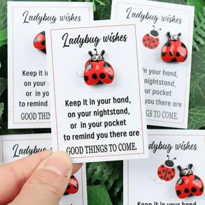 Ladybug Design Pocket Amulet with Story Card, Positive Message Card, 5 Counts/set Fantasy Themed Good Luck Charm Token, Friendship and New Year Gift