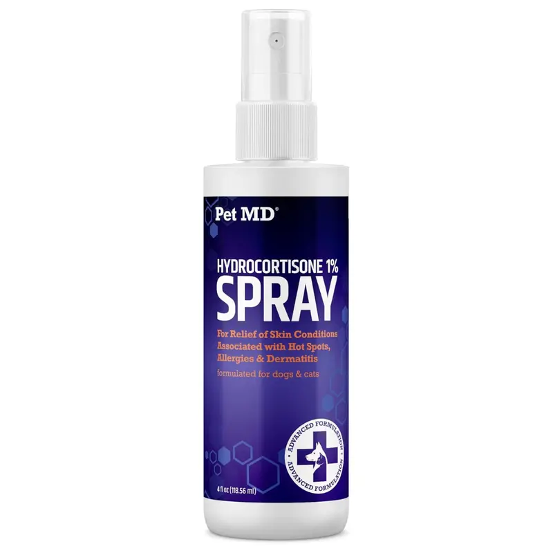 Pet MD Hydrocortisone Spray for Dogs, Cats, Horses - Itch Relief Spray & Hot Spot Treatment for Dogs, Irritated Dry Itchy Skin, Allergies, and Dermatitis - Reduces Topical Inflammation - 4 oz