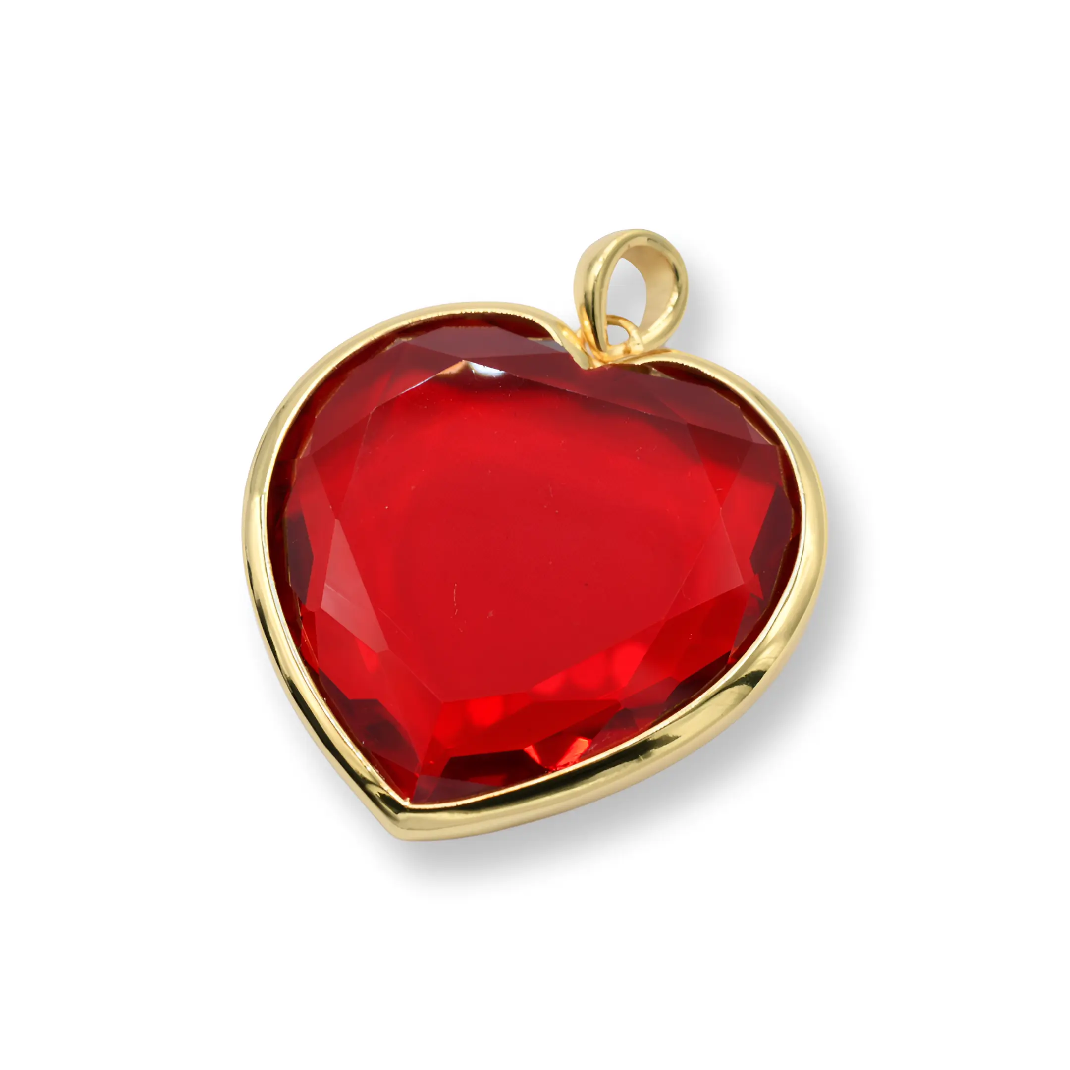 Red Heart Pendant - Brass, Simple Design