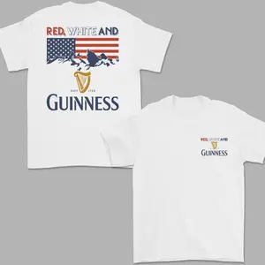 Red White And Guinness Logo T-Shirt - 4th Of July Graphic Tee, Trendy Summer for Men for Women, Shades For Everyone, Full Sizes, Full Colors