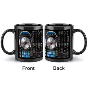 1pc  11oz  Black ceramic mug with DJ turntable print pattern  Suitable for music lovers as a coffee cup  Very suitable as a Christmas gift, Valentine's Day gift, graduation gift, New Year gift, Mother's Day gift