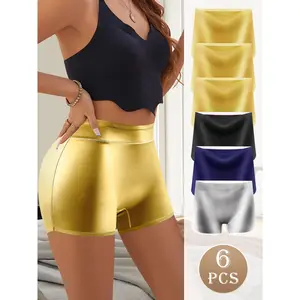 QUASTI 6 Pieces Mid-Rise Seamless Women's Safety Shorts, Breathable Smooth Hip Lifting Tummy Control Ladies Boxer Briefs, No show Full Coverage Comfortable Basic Fit Underwear Set, Anti Roll Edge Elegant Aesthetics Panties Four Seasons Wear, S-XXL