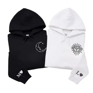 Custom Matching Couple Hoodie Set Embroidered Sun and Moon Design – Gift for Anniversary Valentine Birthday