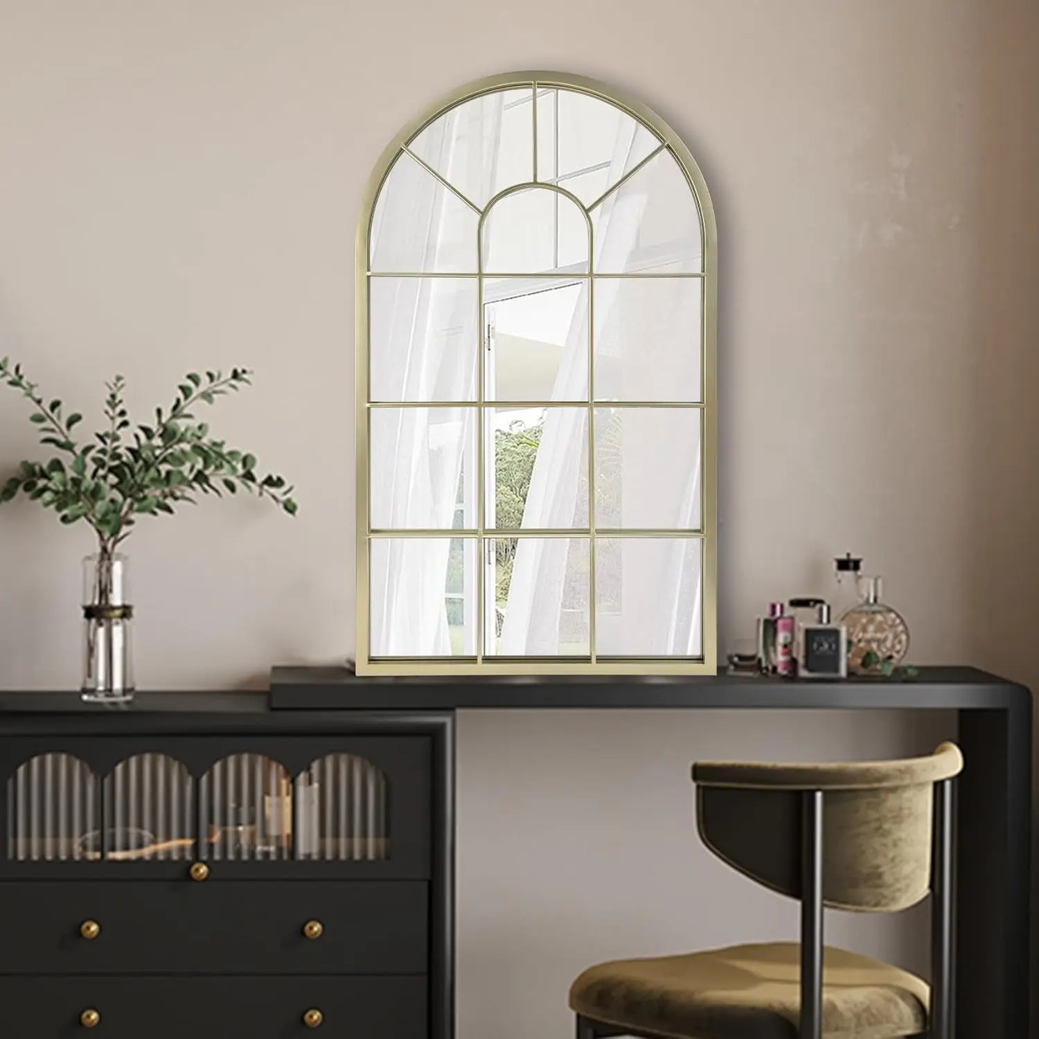 Wall Mirror Window Decorative Mirrors Arched Farmhouse for Living Room Bedroom Entryway Bathroom Vanity(,31.5" x 20" x 1")