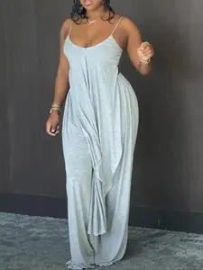 VERA Women's Solid High Low Wide Leg Loungewear Set, Casual Sleeveless Spaghetti Strap Cami Top & Pants Pj Set, Women's Sleepwear for Summer