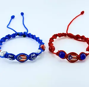 Puerto Rico DNA Bracelet - Adjustable Blue & Red Macrame Thread Beaded Bracelets with Puerto Rican Flag Design for Comfortable Wear and Cultural Pride
