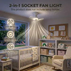 2pcs Mini Socket Fan Lights, Portable Small Three-Blade Small Pendant Fan Light, Two-In-One LED Pendant Fan Light, Bulb Screw in Ceiling Fan with Lights, Ideal for Bedroom Living Room Kitchen Garage, Light Fixtures