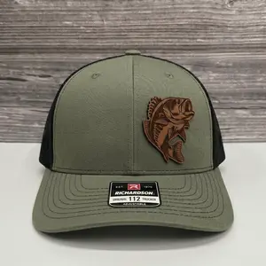 Largemouth Bass Fishing Leather Patch Trucker Hat Rich@rds0n 112 Mesh Back Snapback Premium Cap