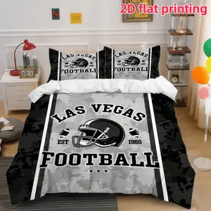 2D Flat 3Pcs Las Vegas Football Duvet Cover, Black and White Camouflage Pattern Bedding with Helmet Design, Soft Microfiber Comforter, 1 2 Pillowcases (No Filling), Bedroom Decor, Dorm Room, Home Decor.