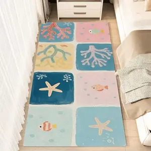 1pc Ocean Starfish Coral Fish Pattern Fluffy Minimalist Area Rug, Polyester 100% Flannel Carpet, Non-Slip Rectangle Floor Mat for Living Room, Bedroom, Kitchen, Office, Entryway, Bedside Rug | Washable, Car Carpet Mats, Perfect Holiday Birthday Gift