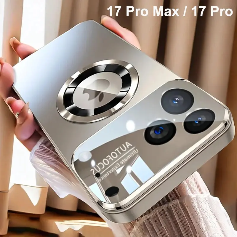 Matte Titanium-Color Magnetic MagSafe Cover for iPhone 17,16,15,14,13,12,11 Pro Max - High-Quality Smartphone/Cellphone/Handheld Devices Case, Wireless Charging-Compatible, Protective with Accessories