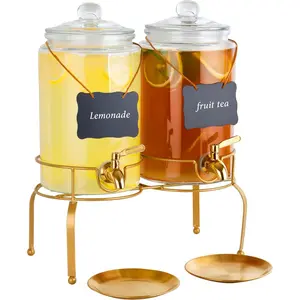 Drink Dispensers for Parties, 2 Pack 1 Gallon Beverage Dispenser with Stand, Drink Dispenser With Glass Lid, juice dispensers for parties
