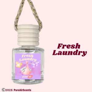 Fresh Laundry Pure Air Scented Air Freshener Oil Diffuser - Hangable Glass Woody Design - Lasts 60+ Days - Fragrance Oil Diffuser