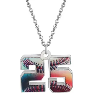 Angel Number Necklace Athletes Number Chain Stainless Steel Charm Pendant   for Football Basketball Baseball