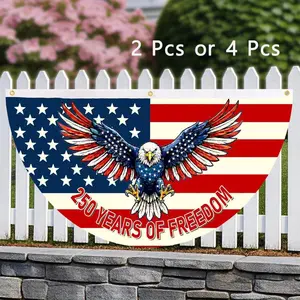 2 or 4 Pcs America 250th Anniversary Half Fan Flag Bunting | 250 Years of Freedom Vintage Eagle Banner | Double-Sided High Density Fabric with Three-Layer Structure | Includes Free Zip Ties for Easy Hanging | 3x1.5ft (90x45cm)